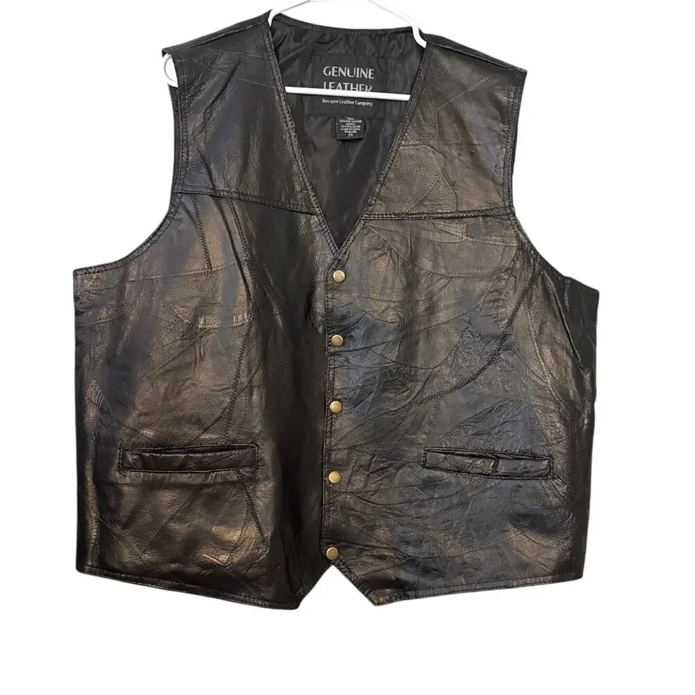 Vintage Mens Black 100% Leather Vest Size 2XL Cowboy Western Workwear Biker